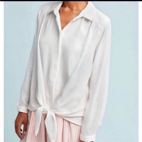Anthropologie Maeve Tuesday White Tie Front Blouse - Picture 1 of 10